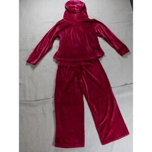 Pajamagram Set Womens L Red Burgundy Velour Velvet Hoodie Loungewear